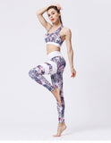 Flower Purple Print Quick Dry Yoga Suit