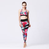 Flower Red Print Quick Dry Yoga Suit