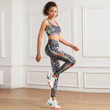 Leg Side Rainbow Print Fitness Yoga Suit